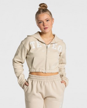 Beige Teveo College Zip Women's Hoodie | UK-QUPB38215