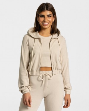 Beige Teveo Lounge Zip Women's Hoodie | UK-DTPM60459