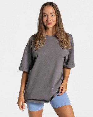 Black Grey Teveo Candy Oversized Women's T-Shirt | UK-OQYC82750