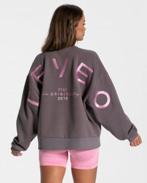 Black Grey Teveo Signature Oversized Women's Sweaters | UK-SJVF89173