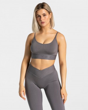 Black Grey Teveo V-Shape Women's Sports Bra | UK-GUTB57109