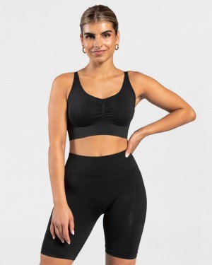 Black Teveo Charming Scrunch Women's Sports Bra | UK-DZKF13092