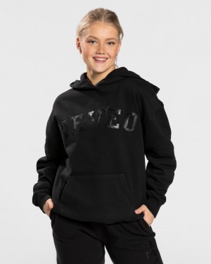 Black Teveo College Oversized Women's Hoodie | UK-LIMC46391