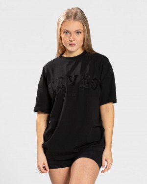 Black Teveo College Oversized Women's T-Shirt | UK-VAIX05897