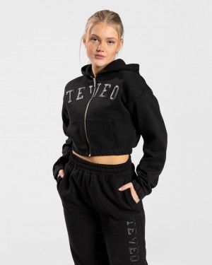 Black Teveo College Zip Women's Hoodie | UK-XCLT37186