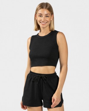 Black Teveo Lounge Crop Women's Tops | UK-CDOE90153