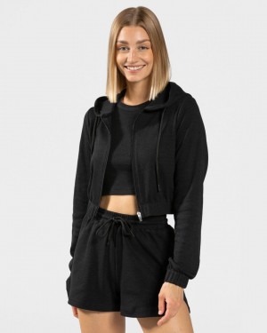 Black Teveo Lounge Zip Women's Hoodie | UK-QMNG09162