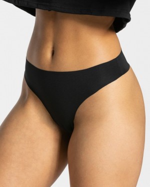 Black Teveo Seamless (5s) Women's Thong | UK-AHWV25639