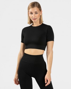 Black Teveo Sensation Crop Women's Tops | UK-VXFJ83654