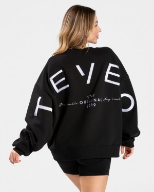 Black Teveo Signature Oversized Women's Sweaters | UK-YEJU46890