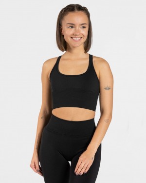 Black Teveo Statement Women's Sports Bra | UK-OWDV70125