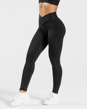 Black Teveo V-Shape Women's Leggings | UK-LVPU83657