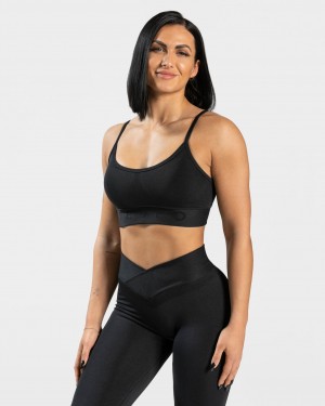 Black Teveo V-Shape Women's Sports Bra | UK-XATK18360