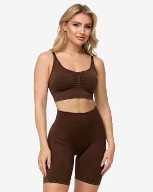 Brown Teveo Charming Scrunch Women's Sports Bra | UK-CYOJ34679