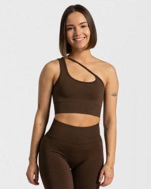 Brown Teveo Sassy One Shoulder Women's Sports Bra | UK-AXWE34951