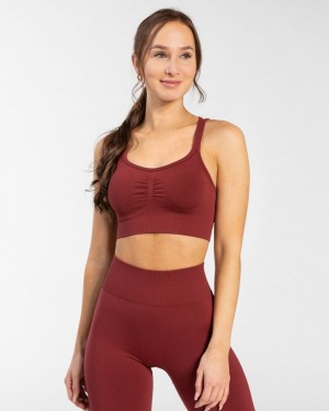 Burgundy Teveo Timeless Scrunch Women's Sports Bra | UK-POLD75823