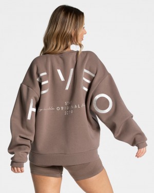 Coffee Teveo Signature Oversized Women's Sweaters | UK-OWGL83902