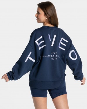 Dark Blue Teveo Signature Oversized Women's Sweaters | UK-VRTO32809