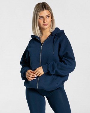 Dark Blue Teveo Statement Oversized Women's Jacket | UK-ZFDP37180