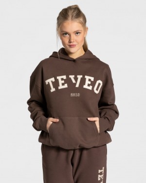 Dark Brown Teveo College Oversized Women's Hoodie | UK-ZNDX31542