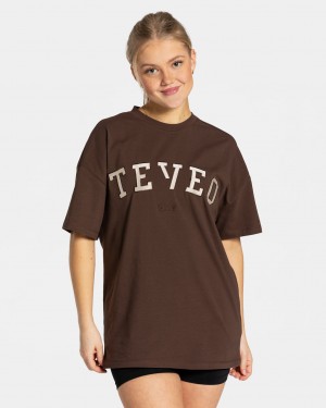 Dark Brown Teveo College Oversized Women's T-Shirt | UK-PKLE97801