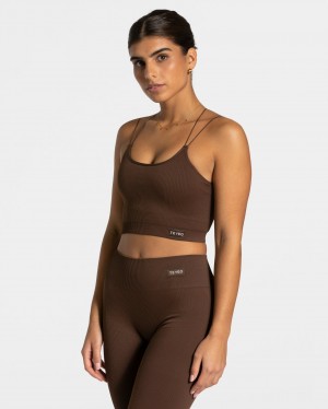 Dark Brown Teveo Elegant Strap Women's Tops | UK-XKDV07416