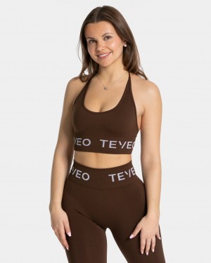 Dark Brown Teveo Signature Neckholder Women's Sports Bra | UK-OUYH72183