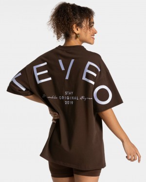 Dark Brown Teveo Signature Oversized Women's T-Shirt | UK-HROL82530