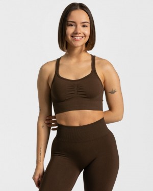 Dark Brown Teveo Timeless Scrunch Women's Sports Bra | UK-SBLC81074