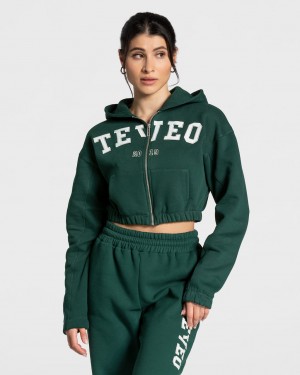 Dark Green Teveo College Zip Women's Hoodie | UK-PCZK98607