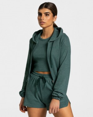 Dark Green Teveo Lounge Zip Women's Hoodie | UK-WMBF01258