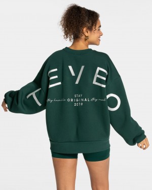 Dark Green Teveo Signature Oversized Women's Sweaters | UK-UBCS26180