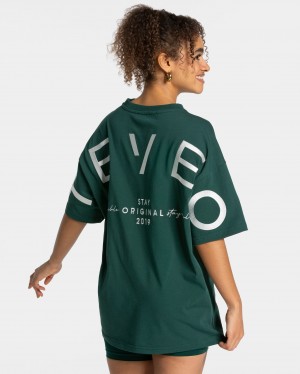 Dark Green Teveo Signature Oversized Women's T-Shirt | UK-ZWFX80492