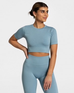 Grey Blue Teveo Sensation Crop Women's Tops | UK-XDUW46325