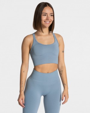 Grey Blue Teveo Statement Women's Sports Bra | UK-IMEY29157