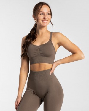 Grey Brown Teveo Timeless Scrunch Women's Sports Bra | UK-FJMT40218