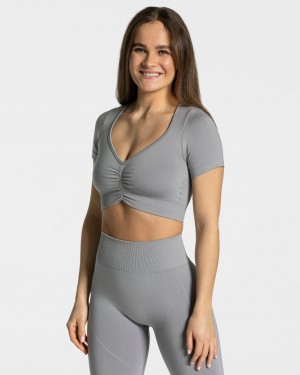 Grey Teveo Focus Crop Women's Tops | UK-HSVQ17480