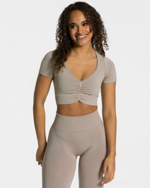 Grey Teveo Focus Crop Women's Tops | UK-SPOZ12645