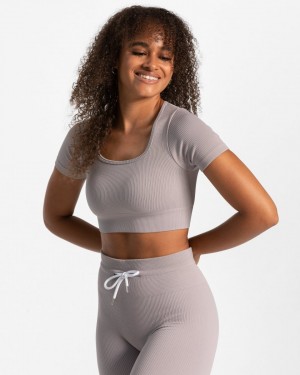 Grey Teveo Ribbed Crop Women's Tops | UK-CAZO94023