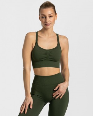 Khaki Teveo Timeless Scrunch Women's Sports Bra | UK-BSHO83701