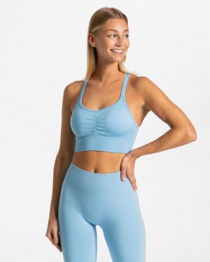 Light Blue Teveo Timeless Scrunch Women's Sports Bra | UK-WZQY96140