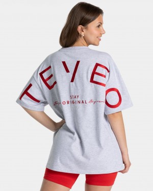 Light Grey Teveo Signature Oversized Women's T-Shirt | UK-FEQJ87342