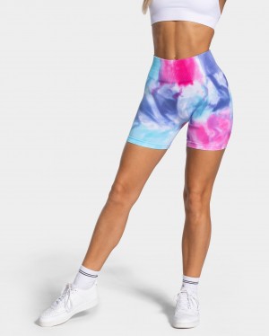 Multicolor Teveo Tie Dye Scrunch Women's Shorts | UK-BSYO05489