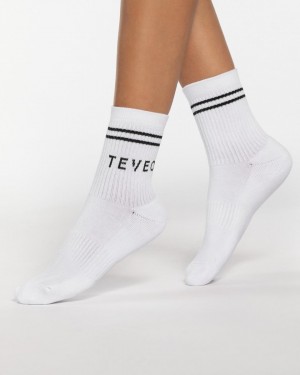 White Teveo Crew (2pcs) Women's Socks | UK-WFGS78063