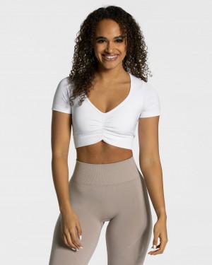 White Teveo Focus Crop Women's Tops | UK-GBAM91407