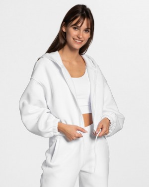 White Teveo Iconic Oversized Women's Hoodie | UK-ELQG08167