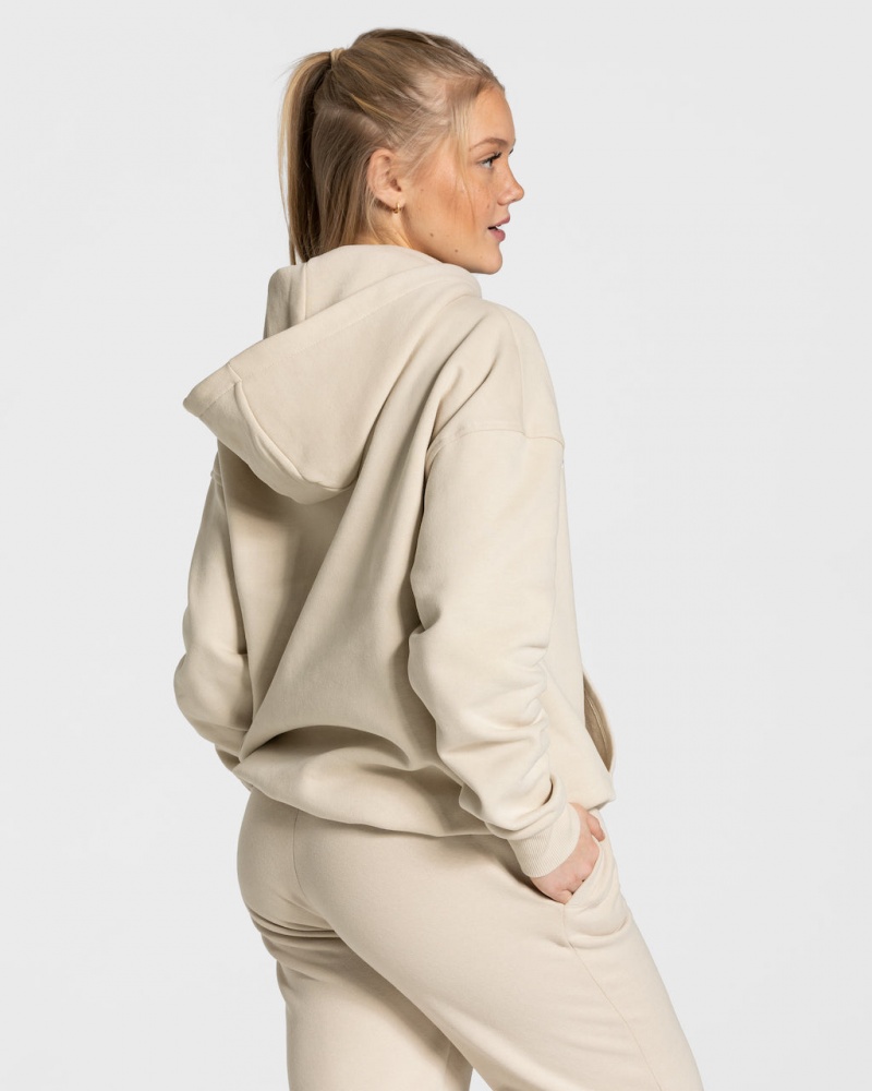 Beige Teveo College Oversized Women's Hoodie | UK-DPCX56803