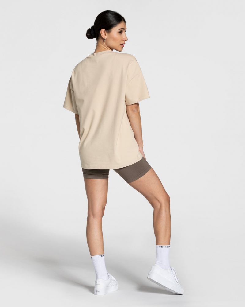 Beige Teveo College Oversized Women's T-Shirt | UK-CGWY83175