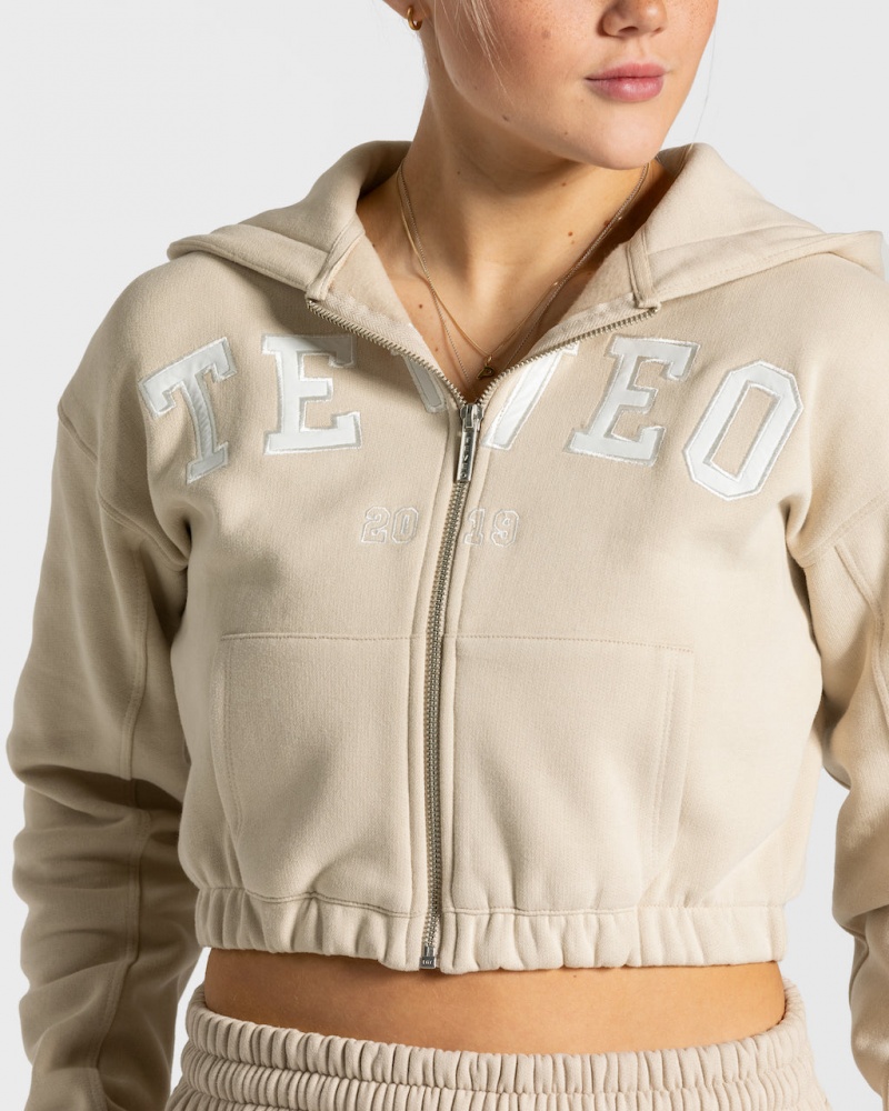 Beige Teveo College Zip Women's Hoodie | UK-QUPB38215