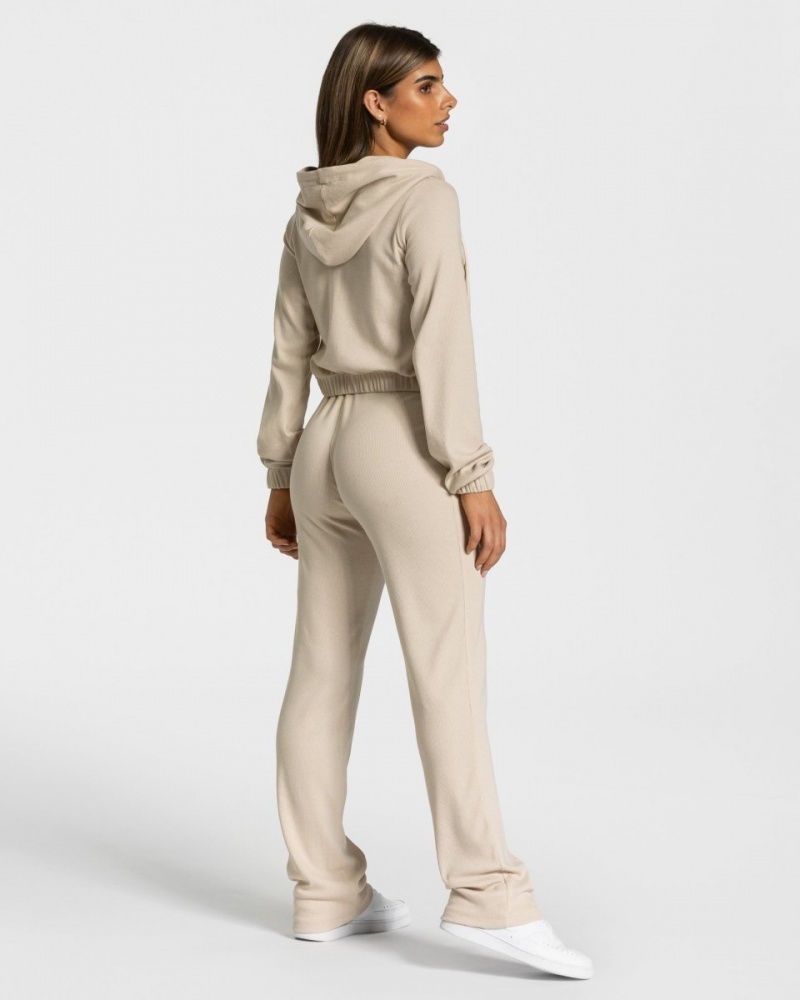 Beige Teveo Lounge Zip Women's Hoodie | UK-DTPM60459